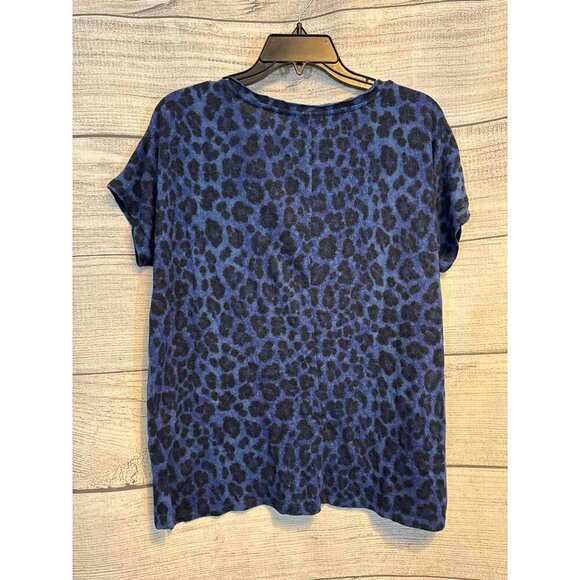 Abound Blue Leopard Print Short Sleeve V-Neck Top Size M - Picture 3 of 3